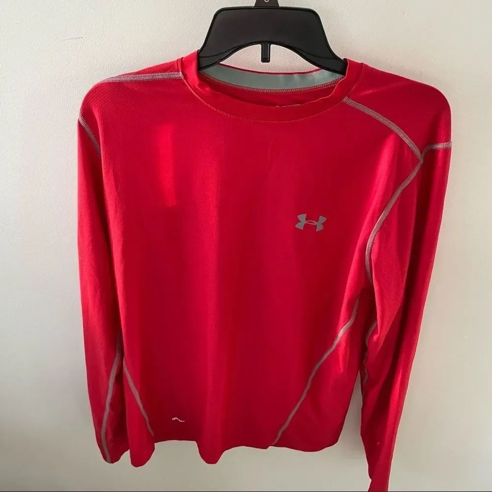Men’ Under Armour HeatGear Red Long Sleeve fitted shirt Size L - Picture 2 of 6